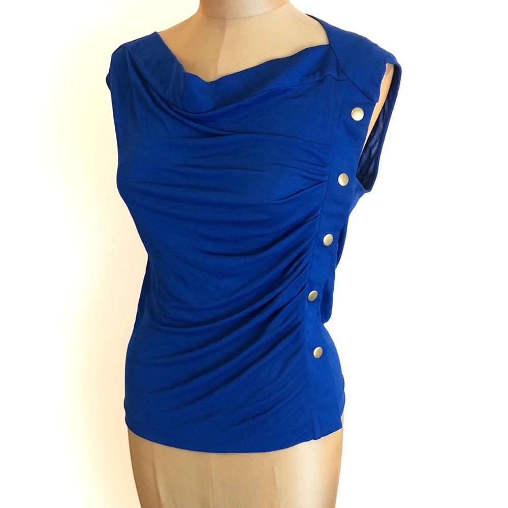 DEREK LAM Blue Asymmetrical Sleeveless Top - Sz 6